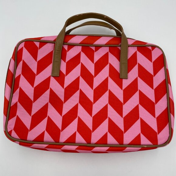 Stella & Dot Travel Bag FLAWS Chevron Stripes Jewelry Makeup Toiletries Pink - Picture 2 of 16